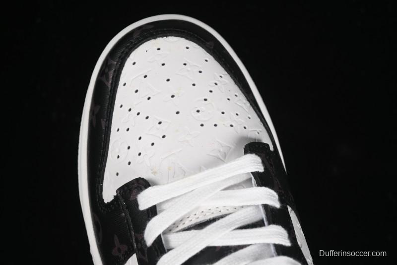 Nike SB Dunk Low LV Collaboration - Embossed White Black Print Anniversary High-End Custom Low-Top Casual Sneakers - DQ1098-361