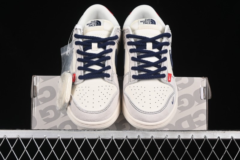 Nike SB Dunk Low The North Face Collaboration - Grey Pigskin Navy Swoosh Anniversary Custom Low-Top Casual Skate Shoes - SJ1089-012