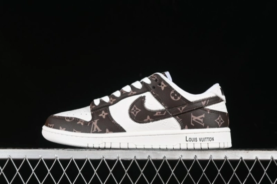 Nike SB Dunk Low LV Collaboration - Embossed White Brown Print Anniversary High-End Custom Low-Top Casual Sneakers - DQ1098-360