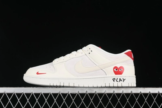 Nike SB Dunk Low Comme des Garçons Collaboration - Pigskin White Swoosh Anniversary Custom Low-Top Casual Skate Shoes - KK1333-004