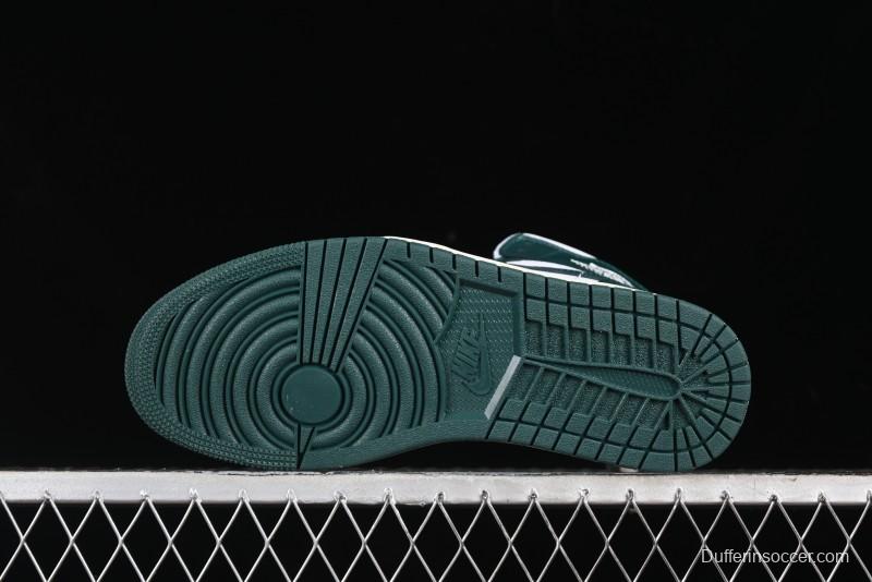 Nike Air Jordan 1 Mid Basketball Shoes in White/Oxidized Green - BQ6472-133