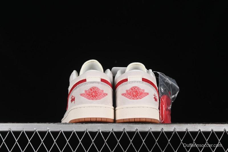 Nike Air Jordan 1 Low Stussy Collaboration - Pink Pig Retro Low-Top Basketball Shoes - SJ9950-023