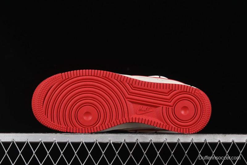Nike Air Force 1 '07 Low Stussy Collaboration - Off White Red Lace-Up Low-Top Casual Sneakers - SJ1198-300