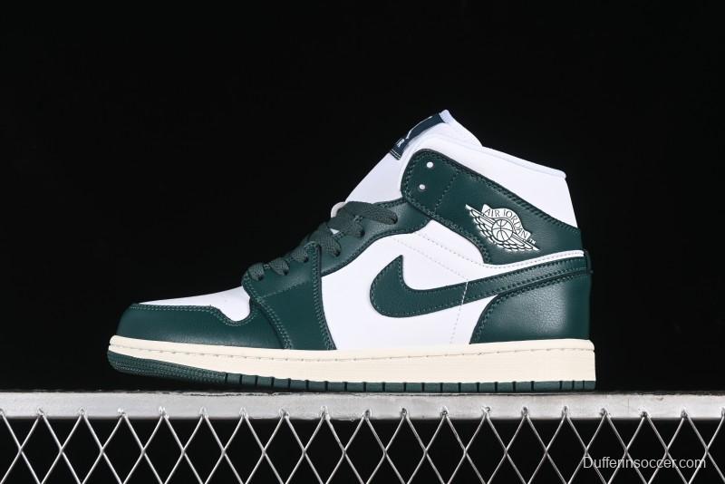 Nike Air Jordan 1 Mid Basketball Shoes in White/Oxidized Green - BQ6472-133
