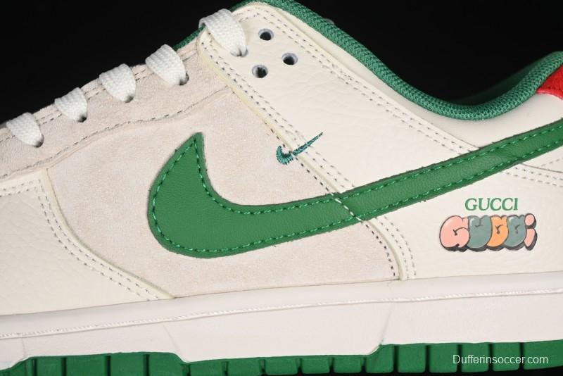 Nike SB Dunk Low Gucci Collaboration - Custom Patchwork Green Swoosh Anniversary Edition Low-Top Casual Skate Shoes - KK1688-053