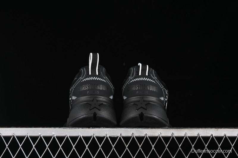 Dior Chrono Round Toe Lace-Up Lifestyle Casual Running Sneakers - 6865 WHITE BLACK