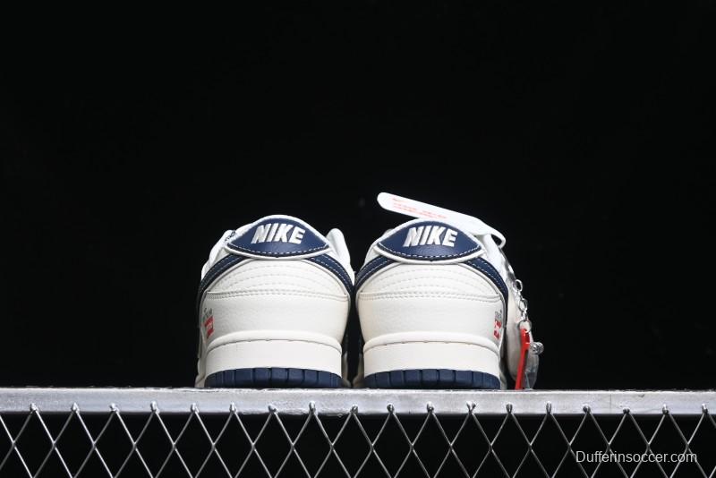 Nike SB Dunk Low Stone Island x Supreme Collaboration - Navy Blue & Off-White Anniversary High-End Custom Low-Top Casual Sneakers - BB9866-007
