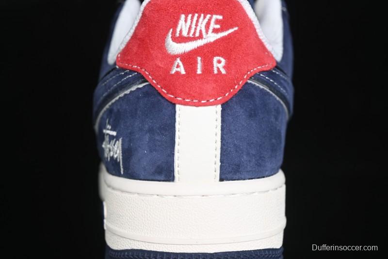 Nike Air Force 1 '07 Low Stussy Collaboration - Navy Red Print Casual Sneakers - XZ6188-350