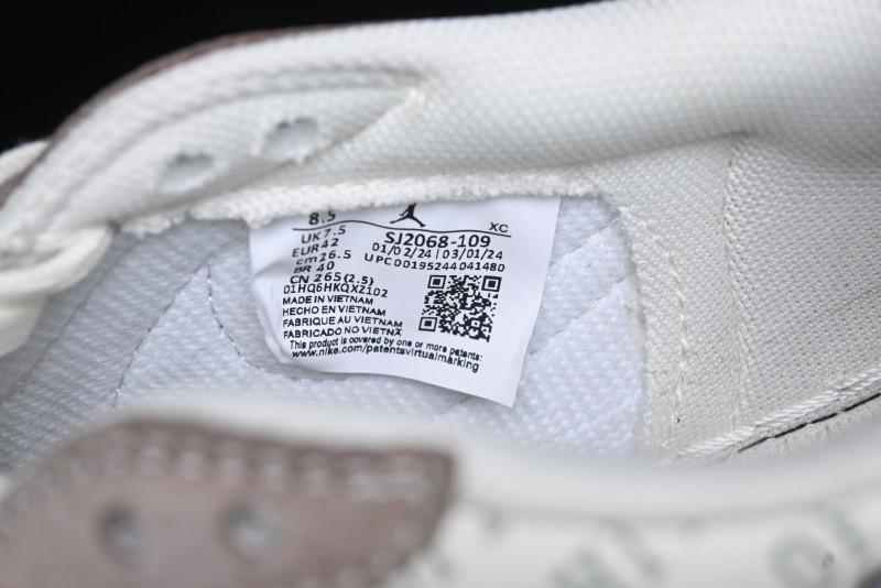 Nike Travis Scott x Fragment Design x Air Jordan 1 Low OG SP AJ1 OF Collaboration - Latte Grey Low Top Casual Sneakers - SJ2068-109
