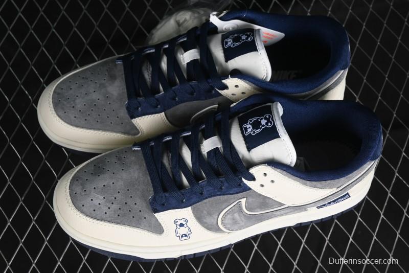 Nike SB Dunk Low Collaboration with Violent Bear - Patchwork Grey Swoosh Anniversary Custom Edition Low-Top Casual Skate Shoes - KK1333-013