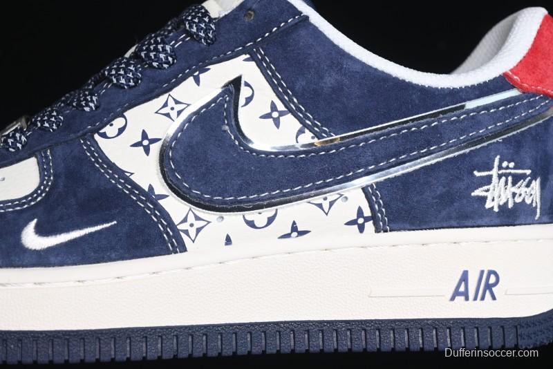 Nike Air Force 1 '07 Low Stussy Collaboration - Navy Red Print Casual Sneakers - XZ6188-350
