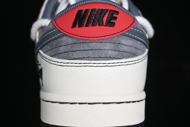 Nike SB Dunk Low Stussy Collaboration - Lace-Up Grey White Grey Check Anniversary High-End Custom Low-Top Casual Skate Shoes - YX5066-207