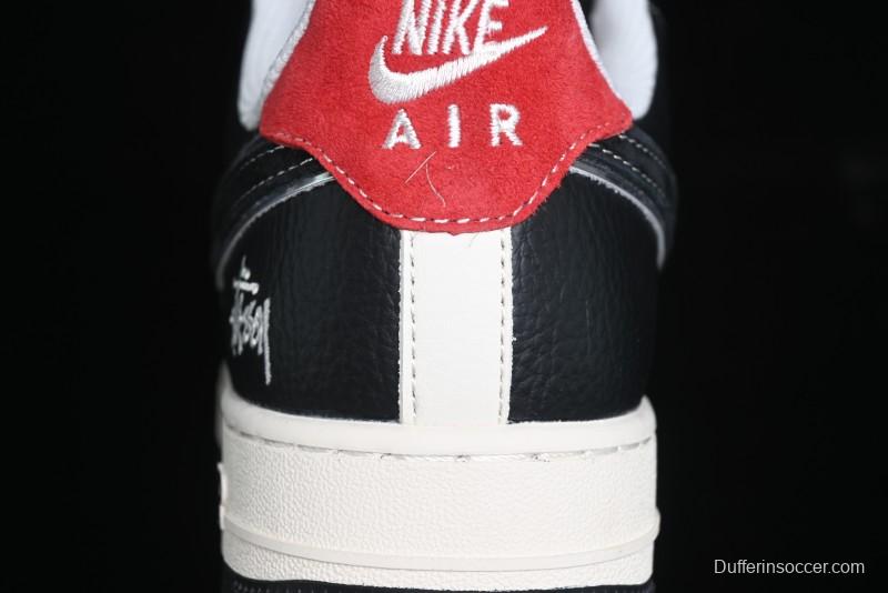 Nike Air Force 1 '07 Low Stussy Collaboration - Beige Black Pattern Red Outsole Low Top Casual Sneakers - XZ6188-339