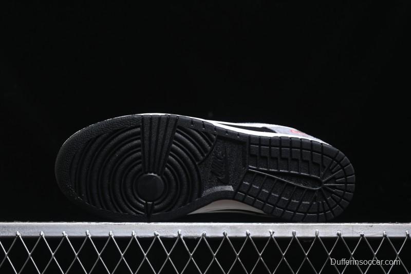 Nike SB Dunk Low Supreme Collaboration - Carbon Black Grey Pig Anniversary High-End Custom Low-Top Casual Skate Shoes - XX3186-206