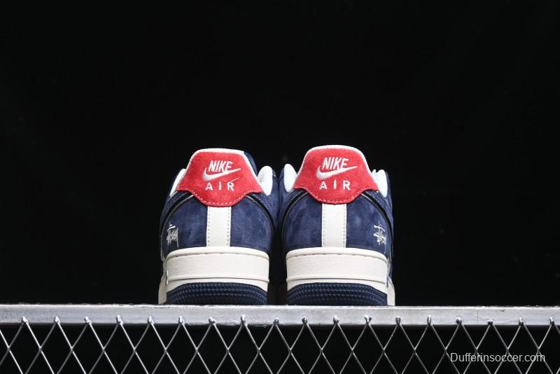 Nike Air Force 1 '07 Low Stussy Collaboration - Navy Red Print Casual Sneakers - XZ6188-350