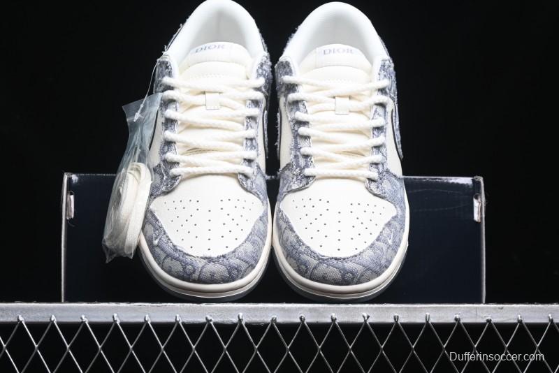Nike SB Dunk Low Dior Collaboration - Woven Grey Check Anniversary High-End Custom Low-Top Casual Skate Shoes - YX5066-247