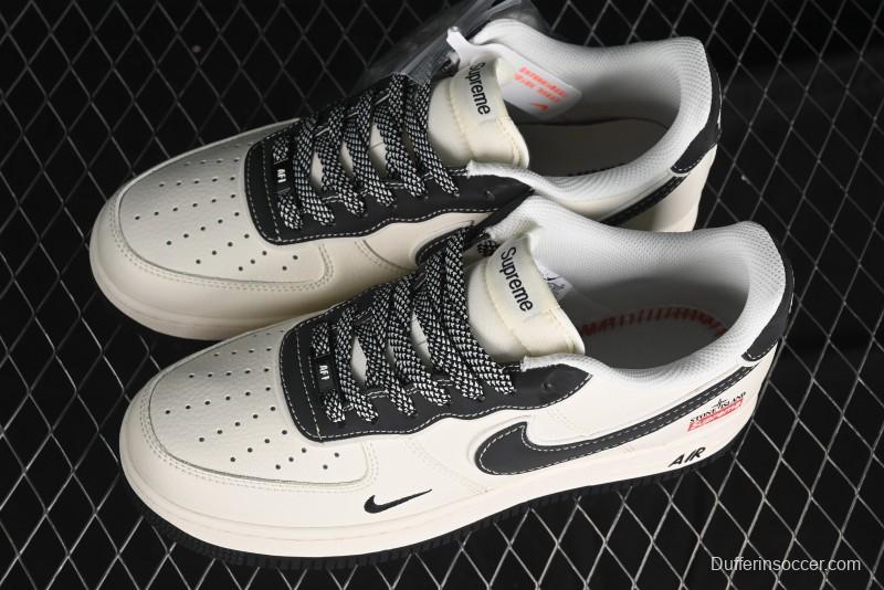 Nike Air Force 1 '07 Low Stone Island x Supreme Collaboration - Off-White Black Heel Casual Sneakers - BB1616-307