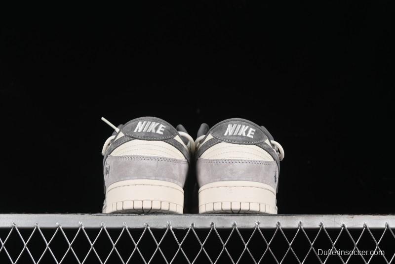 Nike SB Dunk Low Stussy Collaboration - Strap Grey Embroidered Swoosh Anniversary Custom Low-Top Casual Skate Shoes - SJ2068-307