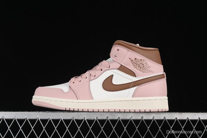 Nike Air Jordan 1 Mid AJ1 Basketball Shoes in Khaki Pink - BQ6472-620
