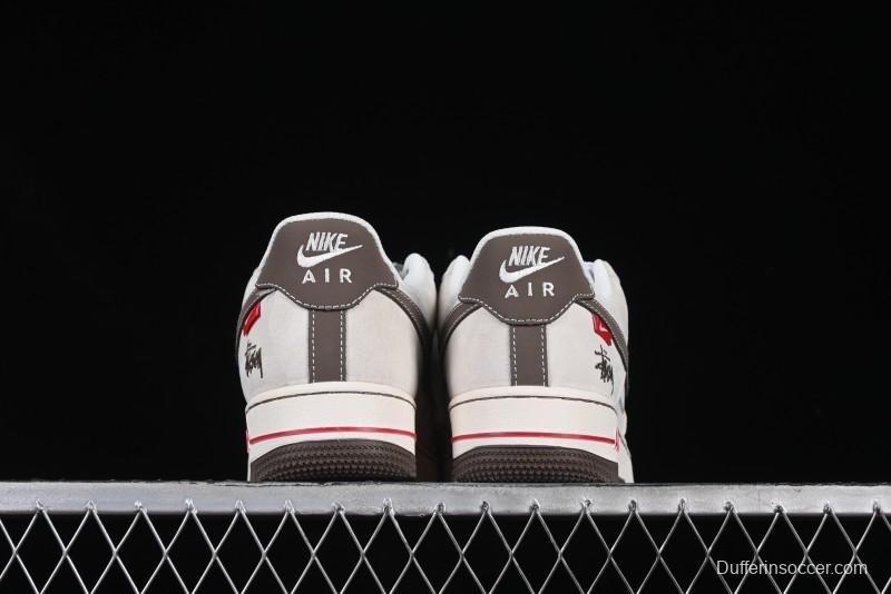 Nike Air Force 1 '07 Low Stussy Collaboration Dual-Tone Beige Brown Low-Top Casual Sneakers - SJ6698-025