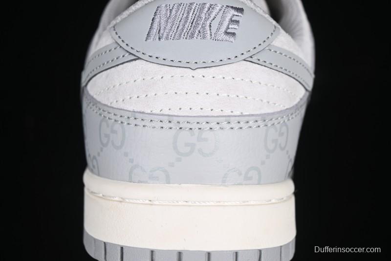 Nike SB Dunk Low Gucci Collaboration Dark Pattern Grey Swoosh Anniversary Custom Low-Top Casual Skate Shoes - DM6868-013