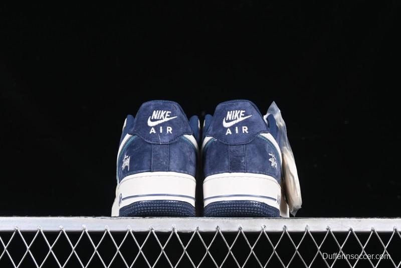 Nike Air Force 1 '07 Low Stussy Collaboration Light Blue White Transparent Swoosh Low-Top Casual Sneakers - DM6688-055