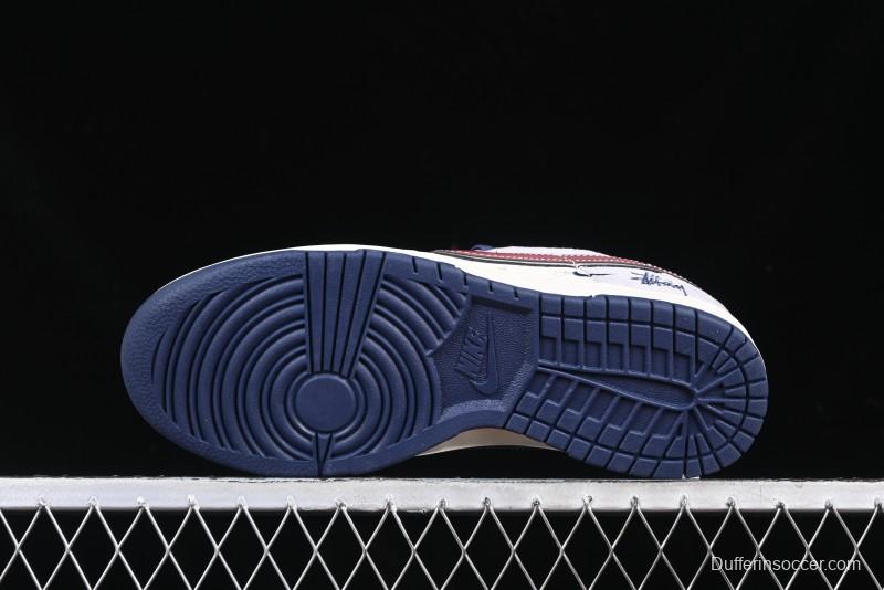 Nike SB Dunk Low Stussy Collaboration Black Burgundy Swoosh Anniversary Custom Low-Top Casual Skate Shoes - DM6868-022