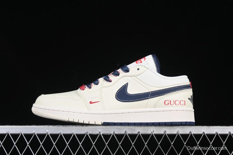 Nike Air Jordan 1 Low AJ1 Gucci Collaboration Beige Blue Swoosh Retro Basketball Shoes - FC1688-198