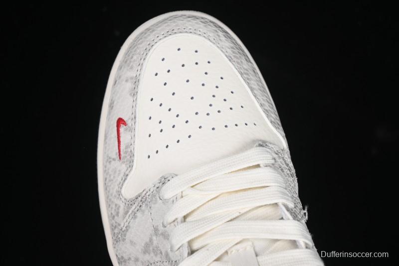 Nike Air Jordan 1 Low Retro Basketball Shoes - Stussy Grey Snake Custom - FC1688-200