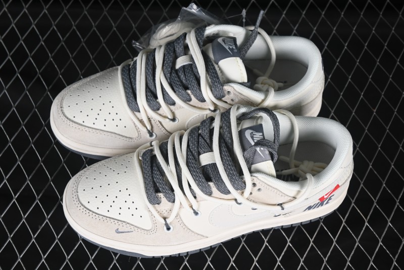Nike SB Dunk Low Anniversary Collaboration Red Tag Beige Gray Customized Lace-Up Low-Top Casual Skate Shoes - XX3168-121