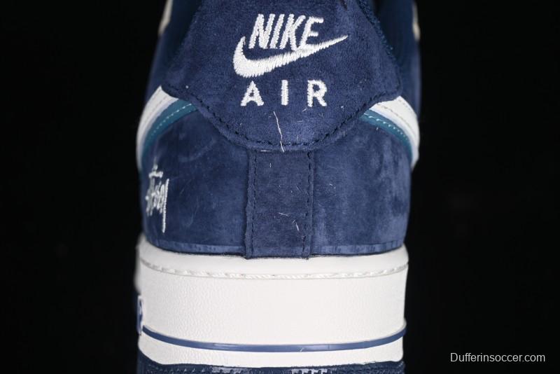 Nike Air Force 1 '07 Low Stussy Collaboration Light Blue White Transparent Swoosh Low-Top Casual Sneakers - DM6688-055