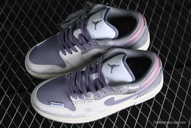 Nike Air Jordan 1 Low AJ1 Retro Basketball Shoes with Panda Mischief Modern Floral Design - 553560-053