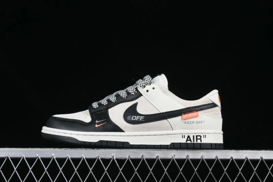 Nike SB Dunk Low OFF-WHITE Collaboration Black Grey Woven Label Anniversary High-End Custom Low-Top Casual Skate Shoes - DJ2024-113