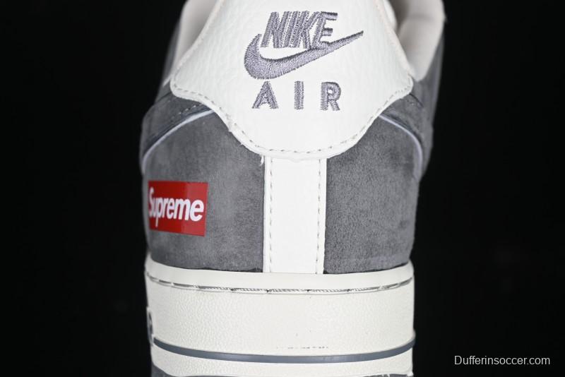 Nike Air Force 1 '07 Low Supreme Collaboration Grey Swoosh Red Tab Low-Top Casual Sneakers - CH6336-510