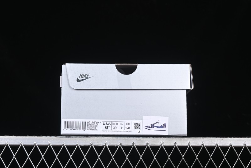Nike Travis Scott x Fragment Design x Air Jordan 1 Low OG SP AJ1 MLB Collaboration White Blue Denim Low-top Casual Sneakers - DM7866-051