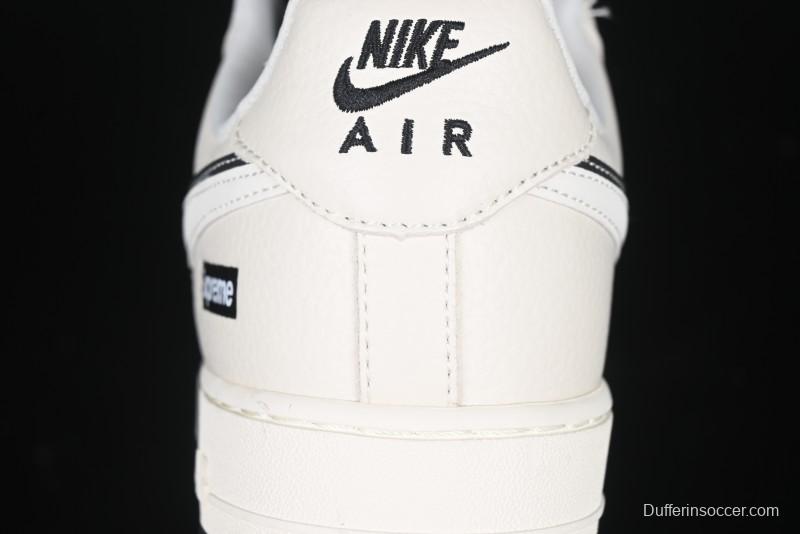Nike Air Force 1 '07 Low Supreme Collaboration - Beige Black Double Swoosh Casual Sneakers - DF0188-019