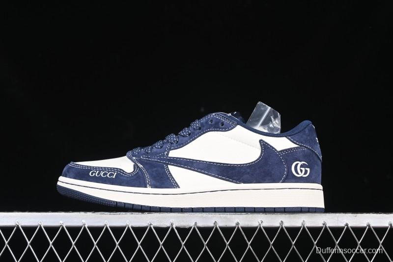 Nike Travis Scott x Fragment Design x Air Jordan 1 Low OG SP AJ1 Collaboration Sneakers - Prussian Blue - XS3086-006