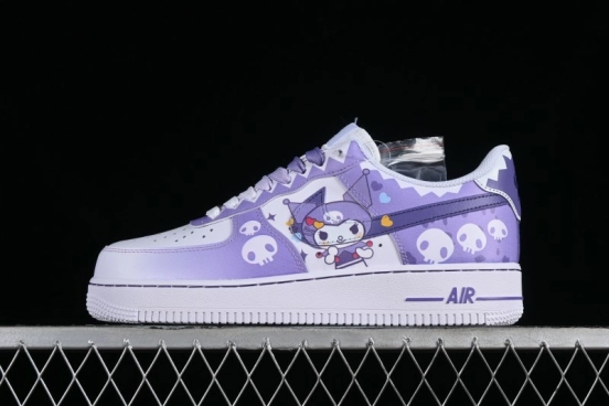 Nike Air Force 1 Low Witch Collaboration Custom Leather Sneakers with Gradient White-Purple and Skull Design - CW2288-111