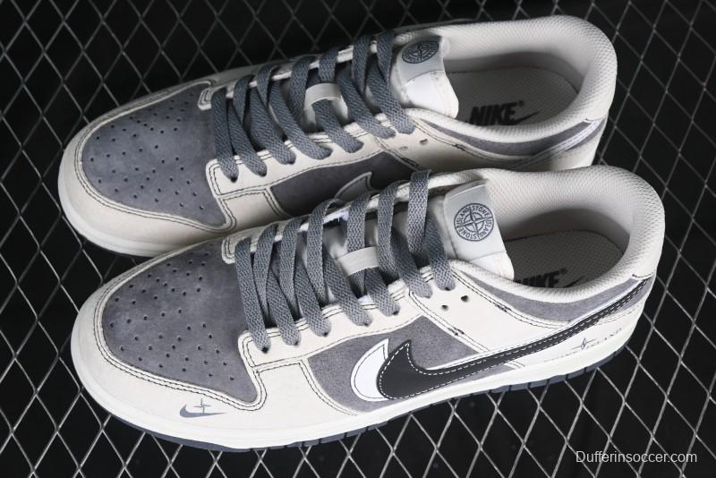 Nike SB Dunk Low Stone Island Collaboration Black White Swoosh Anniversary Custom Low-Top Casual Skate Shoes - DJ2024-087