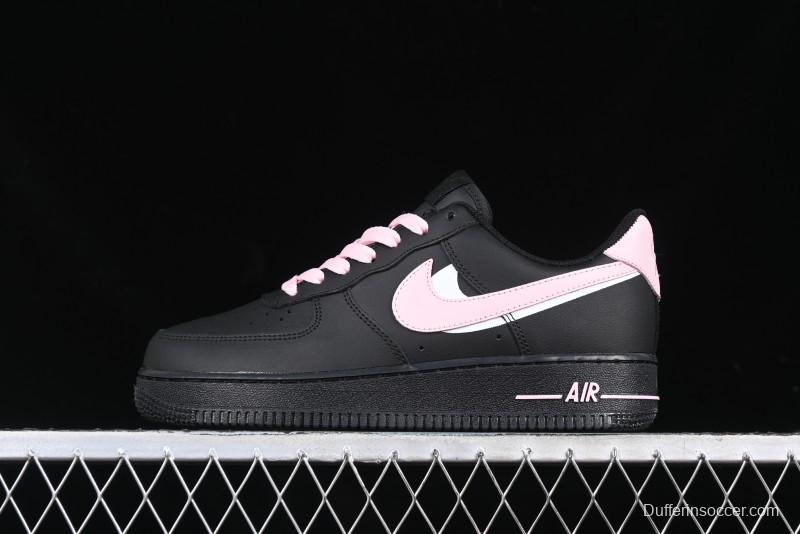 Nike Air Force 1 '07 Low Casual Sneakers with Black & Pink Double Swoosh - CW2288-028