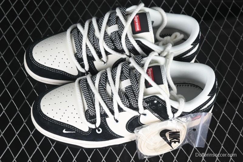 Nike SB Dunk Low Supreme x Stone Island Triple Collaboration Strap Patch Black Swoosh Anniversary Custom Low-Top Casual Skate Shoes - YX5066-202