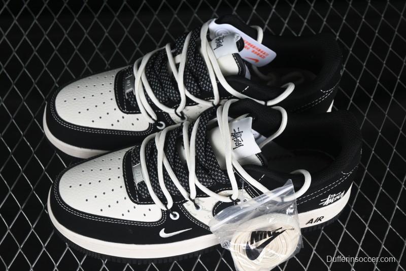 Nike Air Force 1 '07 Low Stussy Collaboration Black White Lace-Up Low-Top Casual Sneakers - SJ1198-108