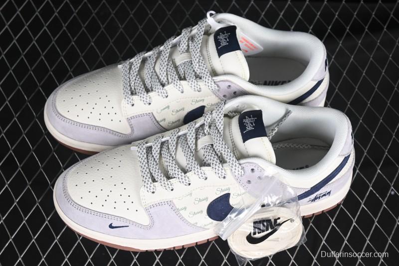 Nike SB Dunk Low Stussy Collaboration Blue Swoosh Gum Sole Anniversary Custom Low-Top Casual Sneakers - XS1086-012