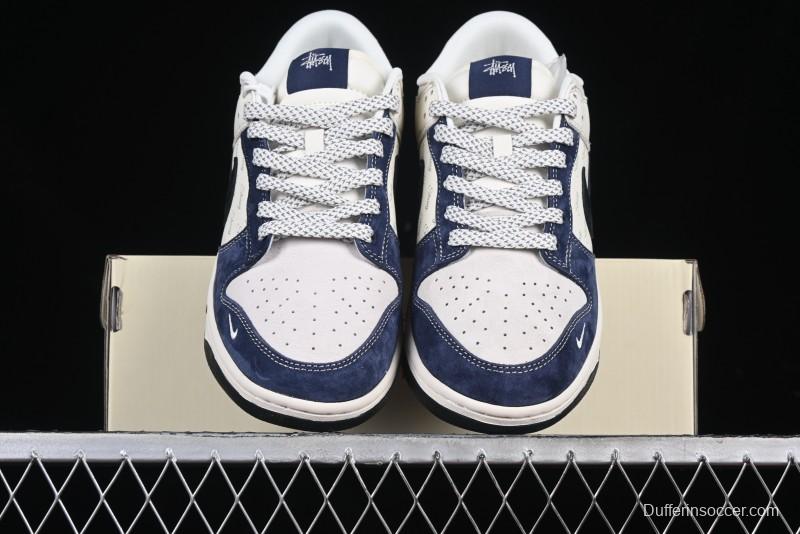Nike SB Dunk Low Stussy Collaboration Black Blue Suede Anniversary Custom Low-Top Casual Skate Shoes - XS1086-013