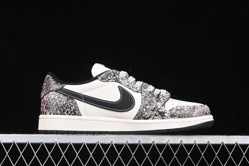 Nike Travis Scott x Fragment Design x Air Jordan 1 Low OG SP AJ1 Snake Year Limited Python Texture Low-top Casual Sneakers - SJ2068-144