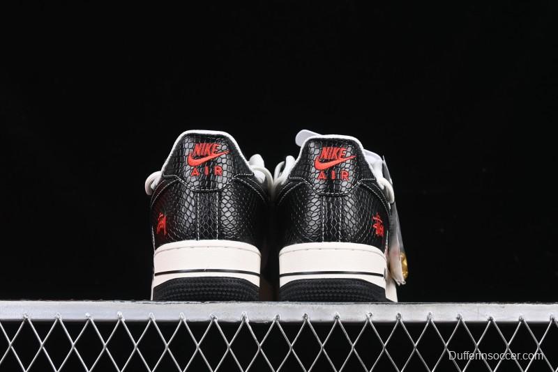 Nike Air Force 1 '07 Low Stussy Year of the Snake Limited Edition Black Snake Print Drawstring Casual Sneakers - DM6688-013