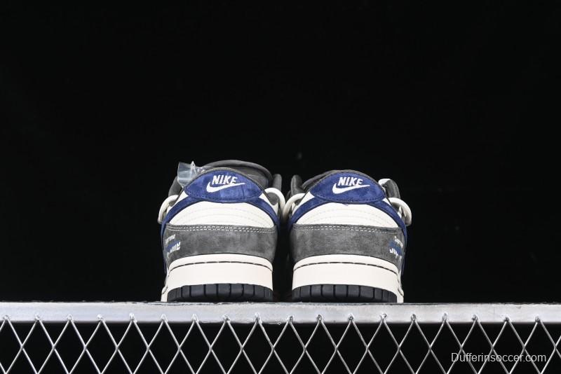 Nike SB Dunk Low Supreme Collaboration - Grey White Blue Swoosh Lace-Up Anniversary Customized Low-Top Casual Skate Shoes - XS1186-100