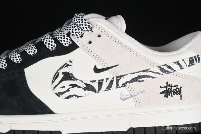 Nike SB Dunk Low Stussy Collaboration Zebra Black White Swoosh Anniversary Custom Low-Top Casual Skate Shoes - DJ2024-060