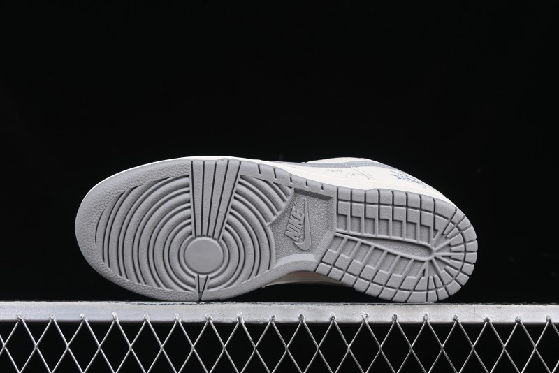 Nike SB Dunk Low Stussy Collaboration Light Grey Brushed Swoosh Anniversary Custom Low-Top Casual Sneakers - XX2025-608