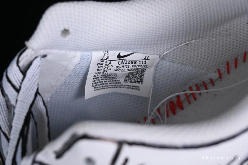 Nike Air Force 1 '07 Low Casual Sneakers with Black and White Hand-Drawn Manga Design - CW2288-811